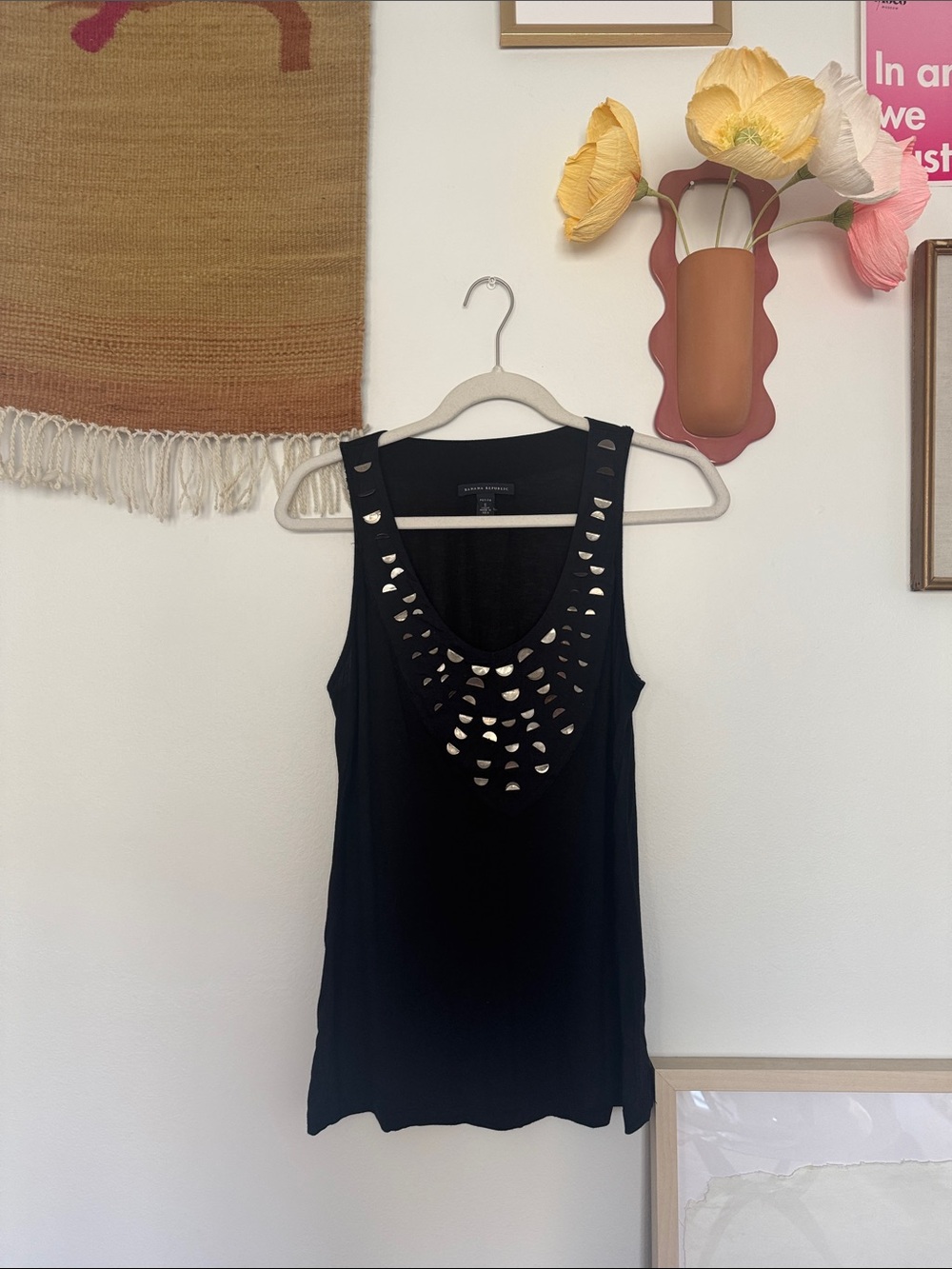 Banana Republic Black Sleeveless Tank with Metallic Cutout Detail
